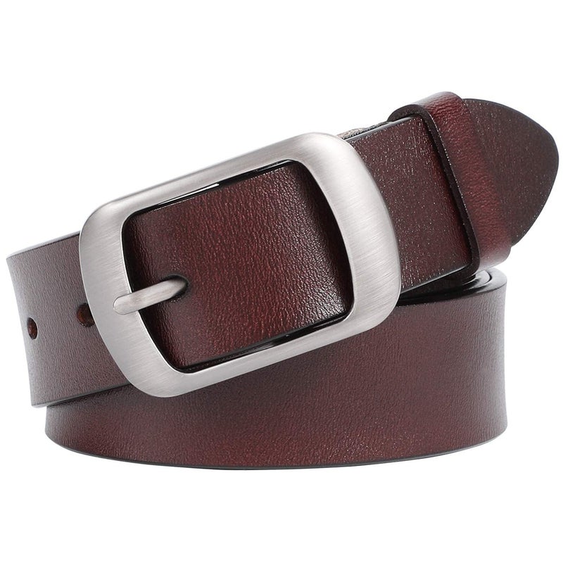 WHIPPY Women Leather Belts for Jeans Pants Fashion Dress Belt for Women with Solid Pin Buckle, Coffee, L - Image 1